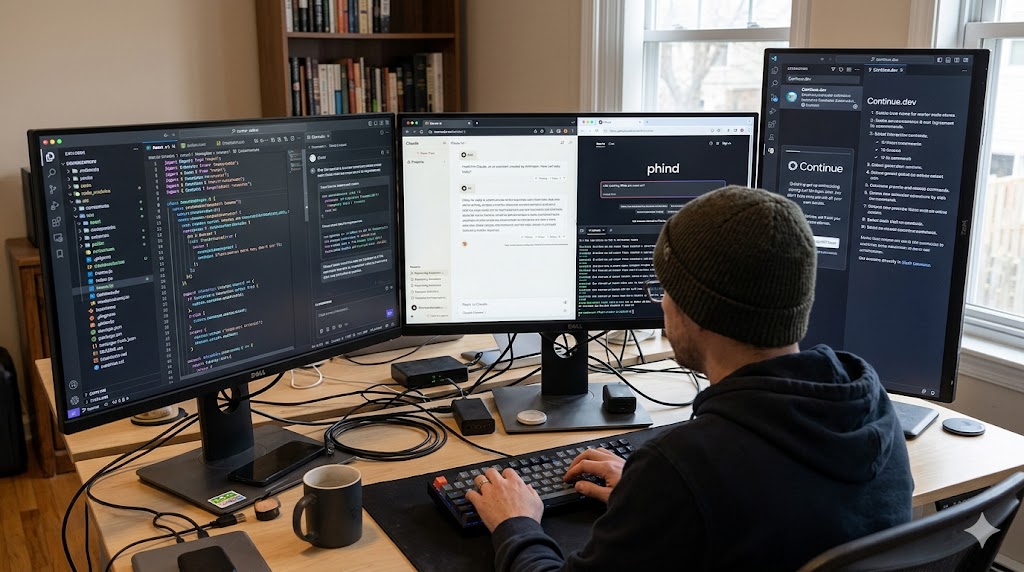 Developer desk with multiple AI tool tabs
